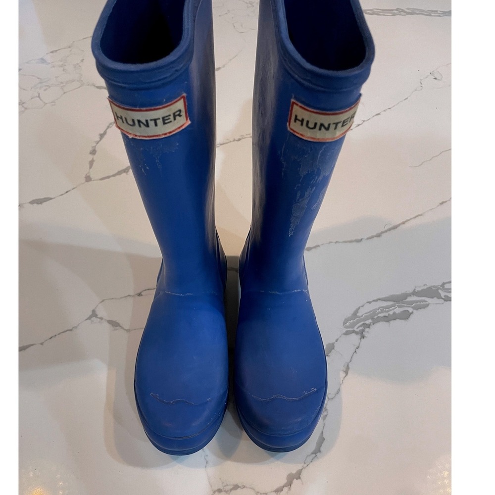 Hunter Original Kids Blue Rubber Rain Boots Waterproof Sz. 2 Muck Fall *See Cond